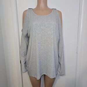 NWT Michael Kors Sweater Silver Shimmer Metallic Knit XL Women's Cold Shoulder